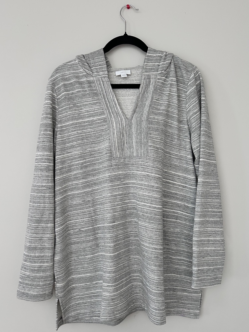 J. Jill Gray Striped V-Neck Hooded Sweater